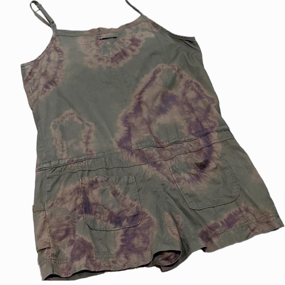 MUDD Khaki Button Front Custom Tie-Dye Romper - Picture 3 of 13